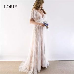 Blush & White Lace Wedding / Prom / Evening Gown